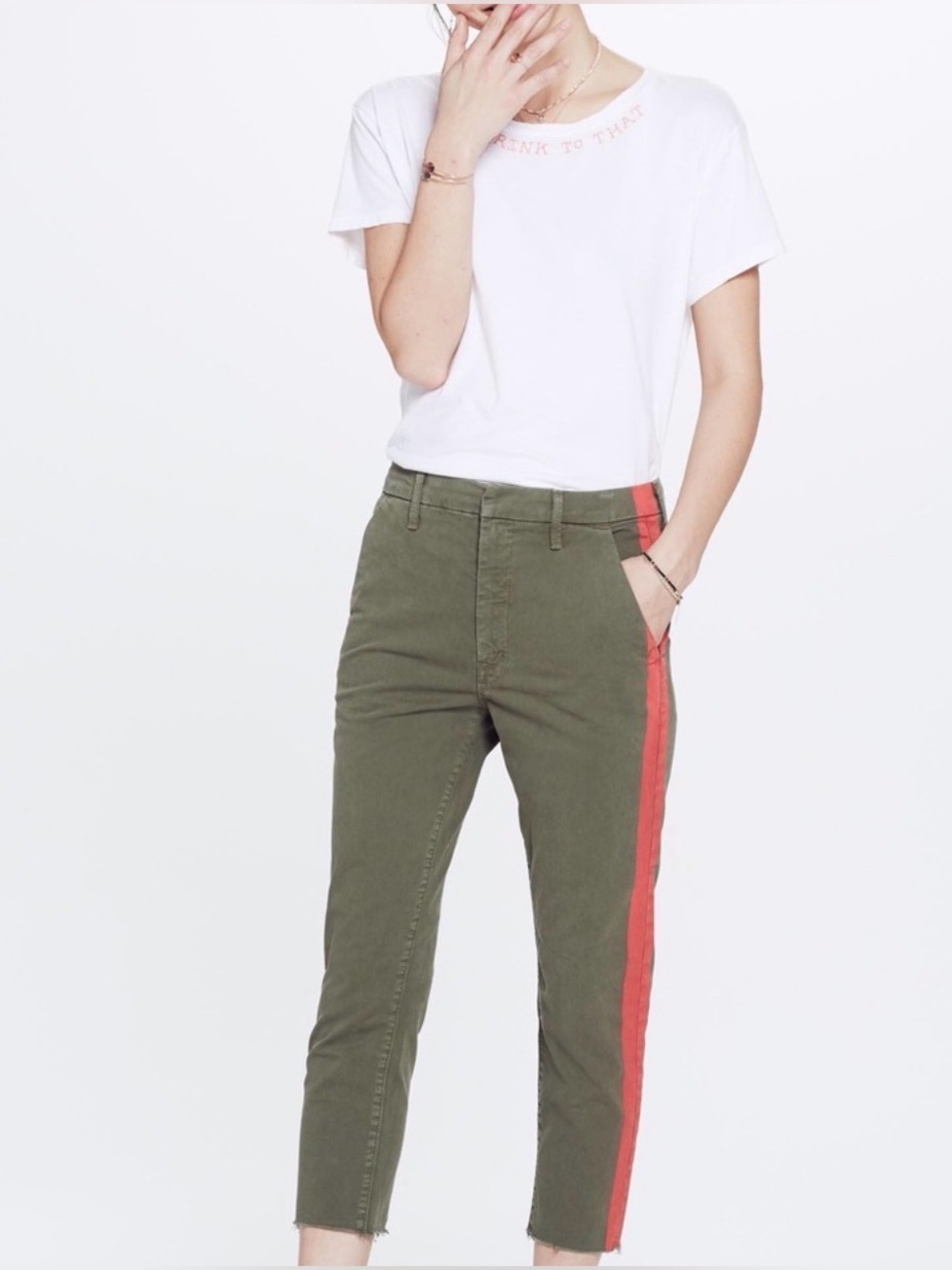 Mother The Shaker Prep Fray Pants in Fatigue Green Women’s Size 26 - Picture 2 of 14